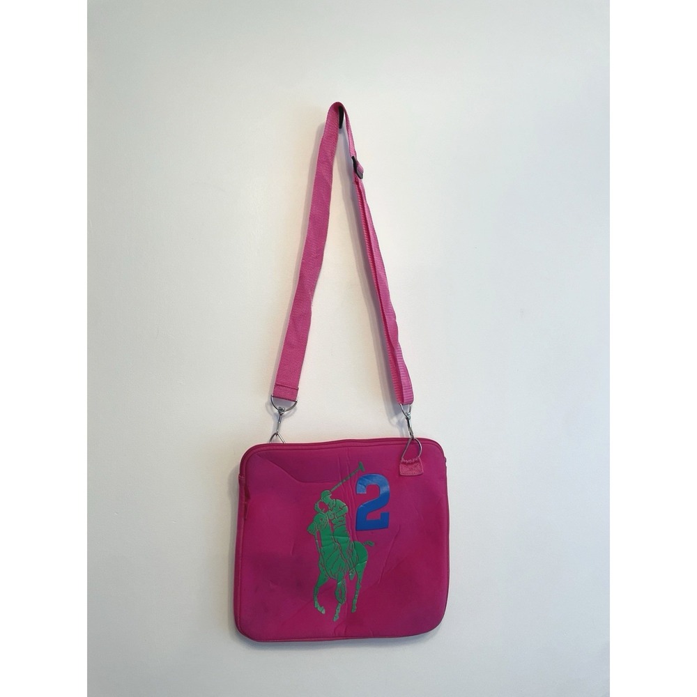 FLAWED Ralph Lauren Pink The Big Pony Bag Neoprene Crossbody Purse Zipper READ